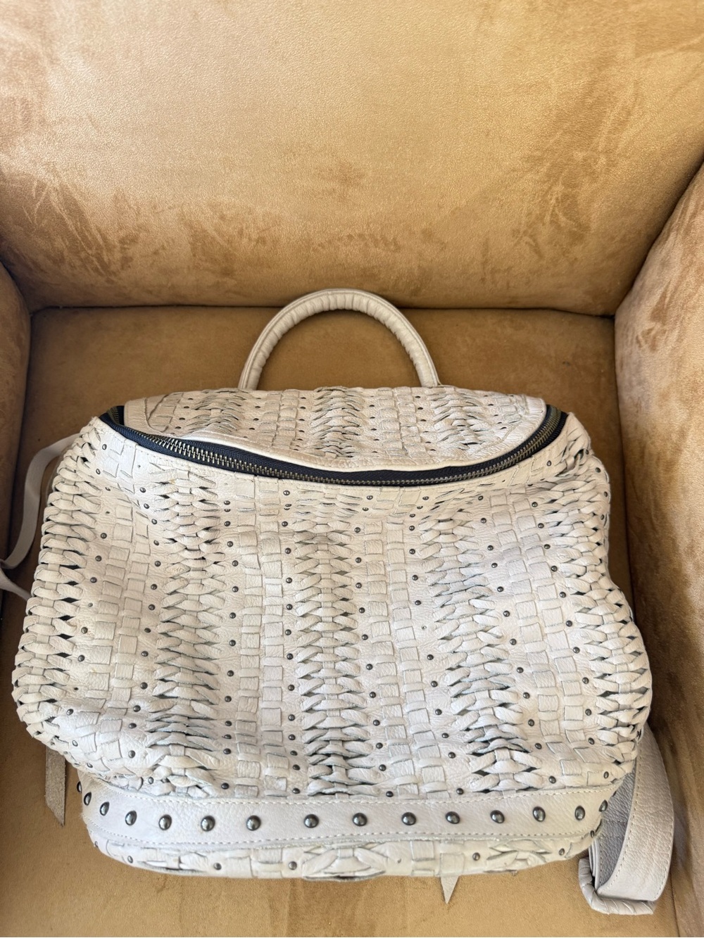 Cleobella Cream Woven Leather Backpack